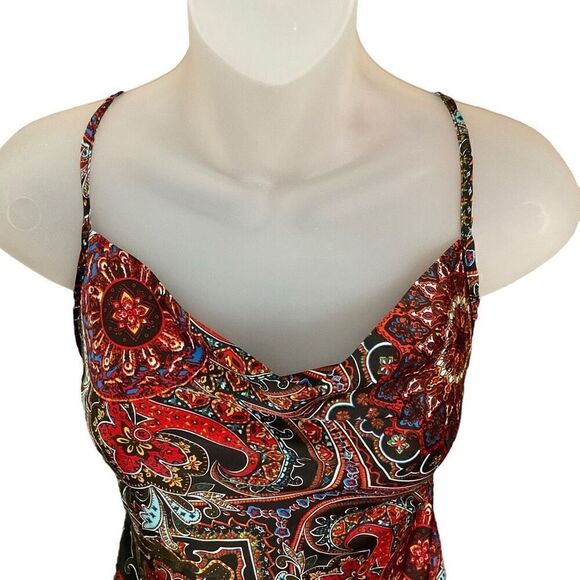 SHEIN Mini Dress Crisscross Tie Back Paisley Orange Red Black Multi Junior XS - Picture 3 of 9